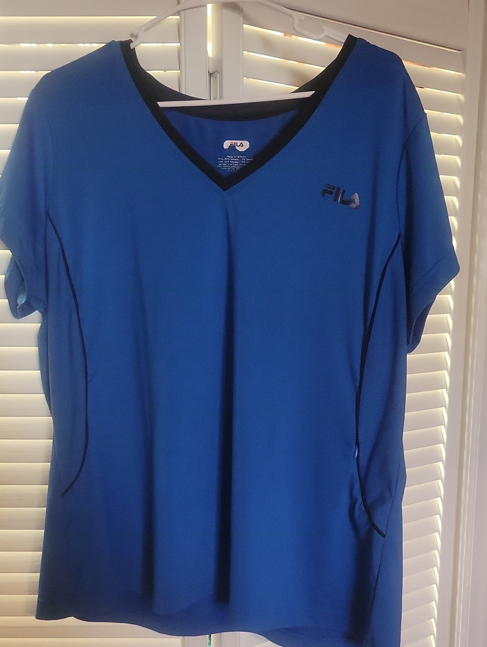 FILA Women's Royal Blue V-Neck Short Sleeve Top with Black Trim